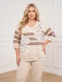 Dámska bavlnená mikina pre plnoštíhle Megi Collection smotanová s kvetmi.