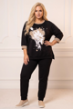 Dámska bavlnená mikina pre plnoštíhle Megi Collection čierna s kvetom.