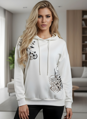 Dámska mikina s kapucňou Megi Collection biela s vyšívaným vzorom.
