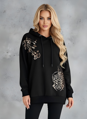 Dámska mikina s kapucňou Megi Collection čierna s vyšívaným vzorom.
