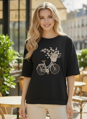 Čierne bavlnené tričko s vyšívaným 