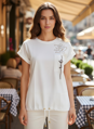 Dámske biele bavlnené tričko s vyšívanou 