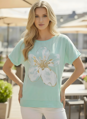 Dámske mentolové tričko veľký kvet.