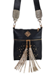 Dámska crossbody kabelka čierna so zlatými doplnkami.