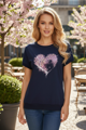 Dámske modré tričko so srdcom.