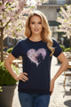 Dámske modré tričko so srdcom.