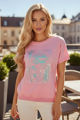 Dámske ružové tričko s kvetmi.