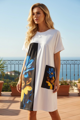 Dámske biele šaty – predĺžená tunika s ozdobným vreckom.
