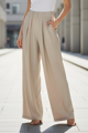 Dámske široké nohavice na gumu smotanové.