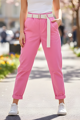 Dámske elastické nohavice s opaskom ružové.