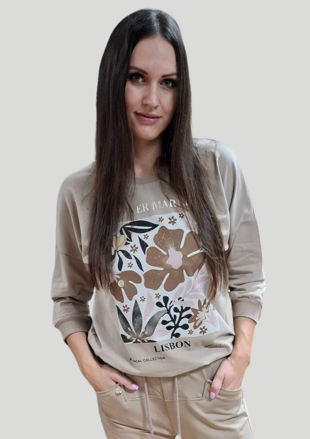 Megi Collection mikina béžová kvety.