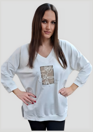 Megi Collection mikina “kvety” bielo-béžová.