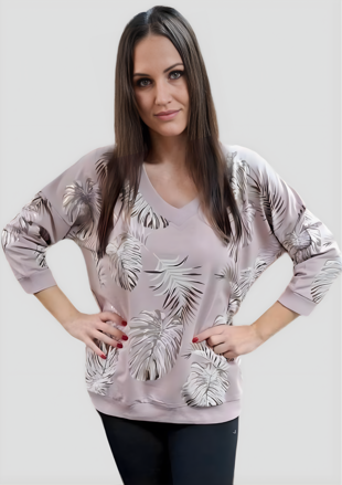 Megi Collection mikina “tropické listy” lila.