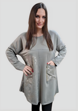 Megi Collection predĺžená tunika kvety oliva.