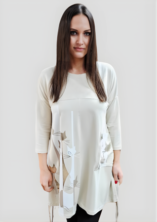 Megi Collection predĺžená tunika s motívom mačiek smotanová.