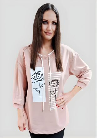 Megi Collection mikina kvety púdrová.