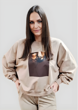 Megi Collection mikina kvet béžová.