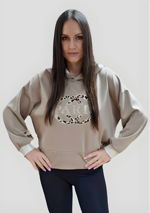 Mikina s kapucňou PARIS béžovo-hnedá.