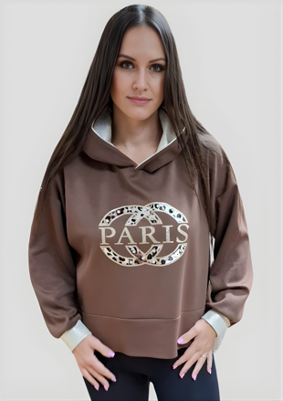 Mikina s kapucňou PARIS čokoládová.