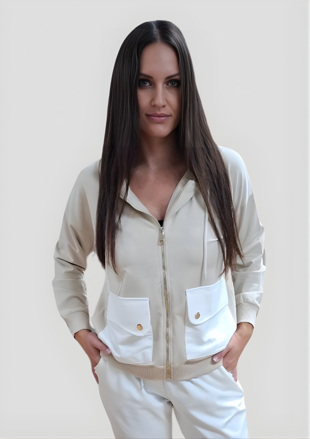 Megi Collection dámska mikina s kapucňou smotanová.