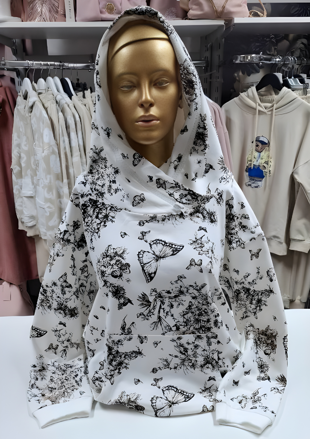 Megi Collection dámska mikina “motýľ” bielo-čierna.