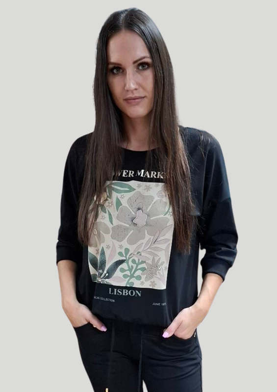 Megi Collection mikina čierna kvety. Megi Collection mikina čierna kvety.