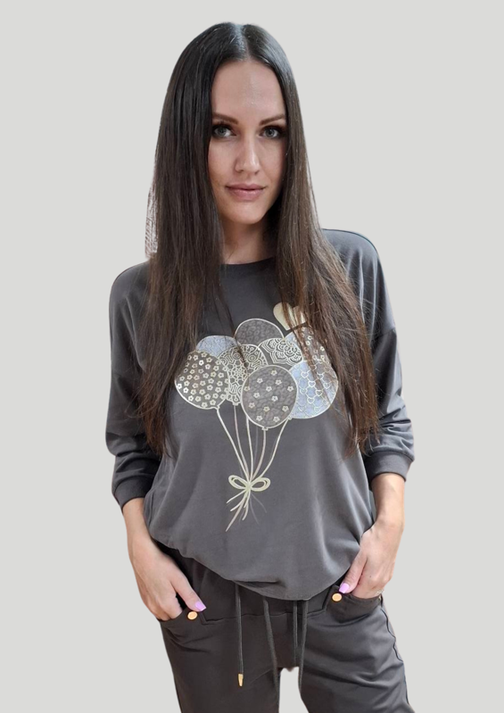 Megi Collection mikina tmavo šedá balóny.