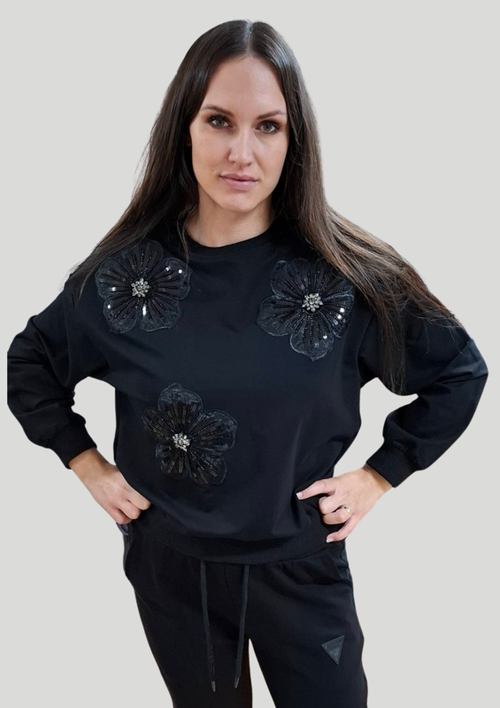 Elegantná mikina kvet čierna.