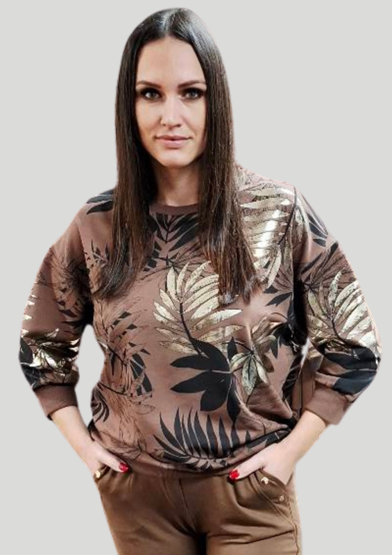 Megi Collection mikina čokoládová listy.
