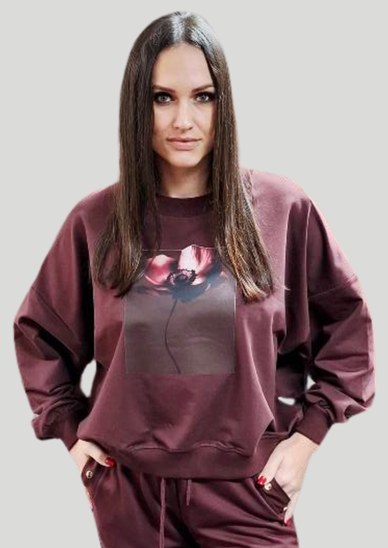 Megi Collection mikina kvet vínová.
