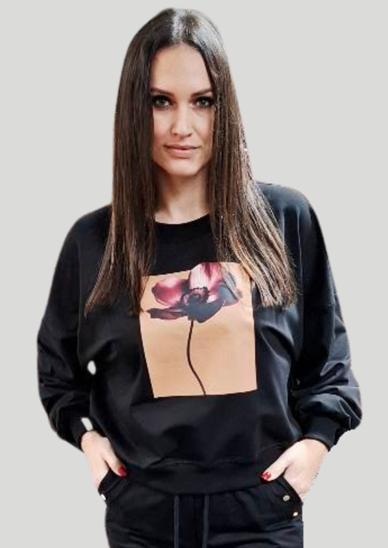 Megi Collection mikina kvet čierna.