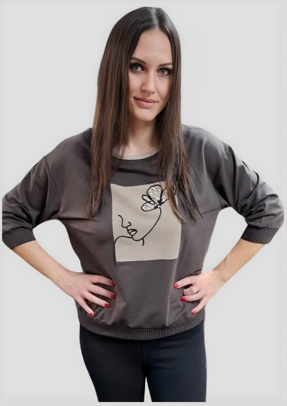 Megi Collection mikina “tvár” šedá.