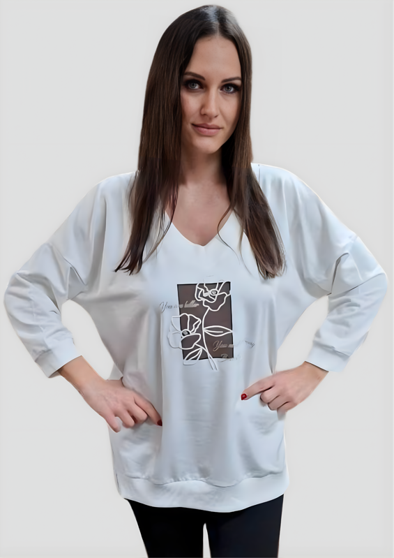 Megi Collection mikina “kvety” bielo-čokoládová.