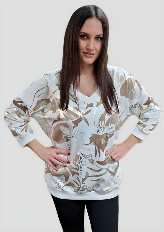 Megi Collection mikina “lesklé listy” biela.