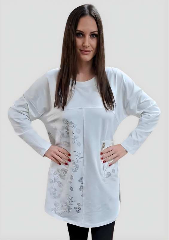 Megi Collection predĺžená tunika kvety biela.