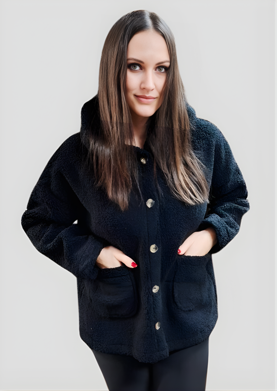 Megi Collection hrubý kabát s kapucňou čierny.