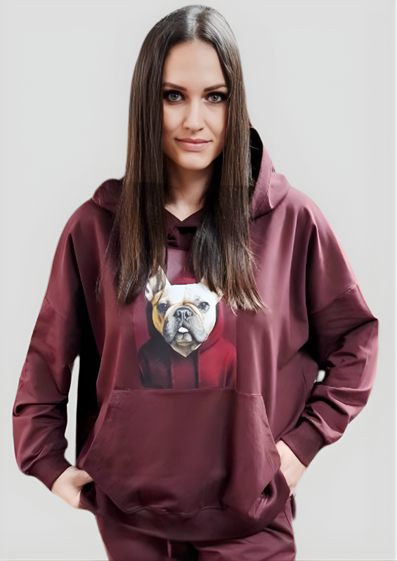 Megi Collection mikina buldoček vínová.