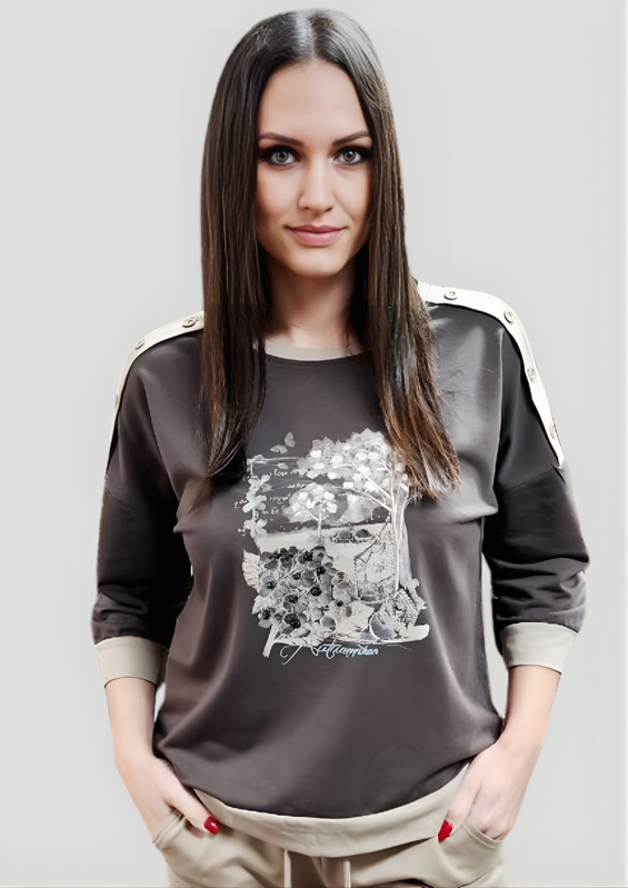 Megi Collection mikina krajina šedá.