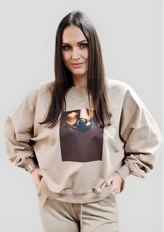 Megi Collection mikina kvet béžová.