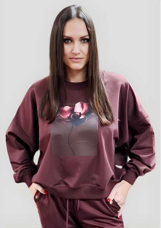 Megi Collection mikina kvet vínová.