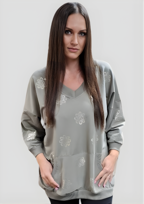 Megi Collection mikina zelená malé kvety.