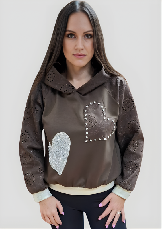 Mikina s kapucňou srdiečka čokoládová.