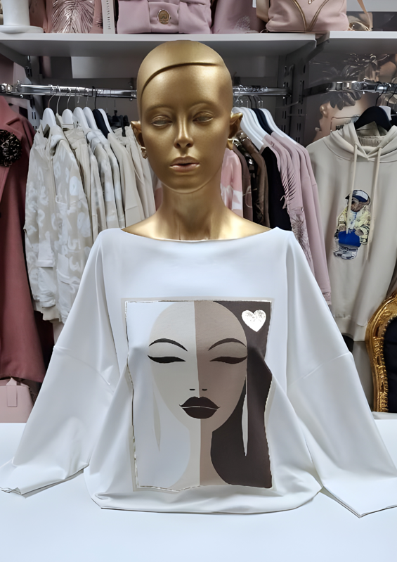 Megi Collection mikina “tvár2” biela.