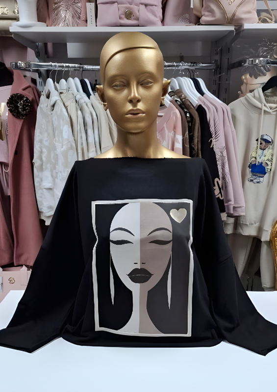 Megi Collection mikina “tvár2” čierna.