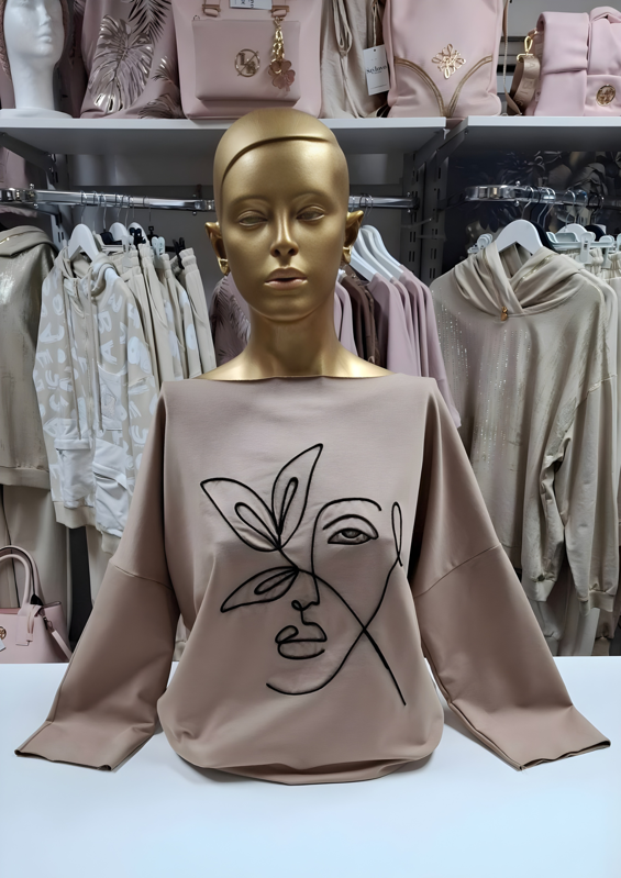 Megi Collection dámska mikina "tvár3" béžová.