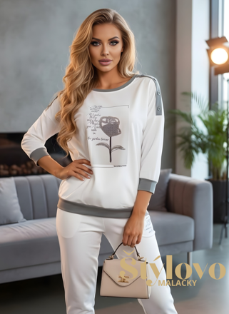 Dámska mikina Megi Collection biela s 3D kvetom.