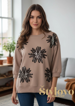 Megi Collection mikina molet "kvety" béžová.