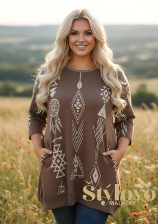 Megi Collection predĺžená tunika vzorovaná čokoládová.