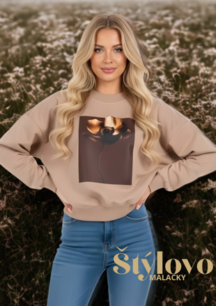 Megi Collection mikina kvet béžová.