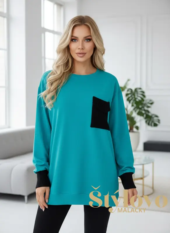 Megi Collection dámska mikina "vrecko" tyrkysová. 